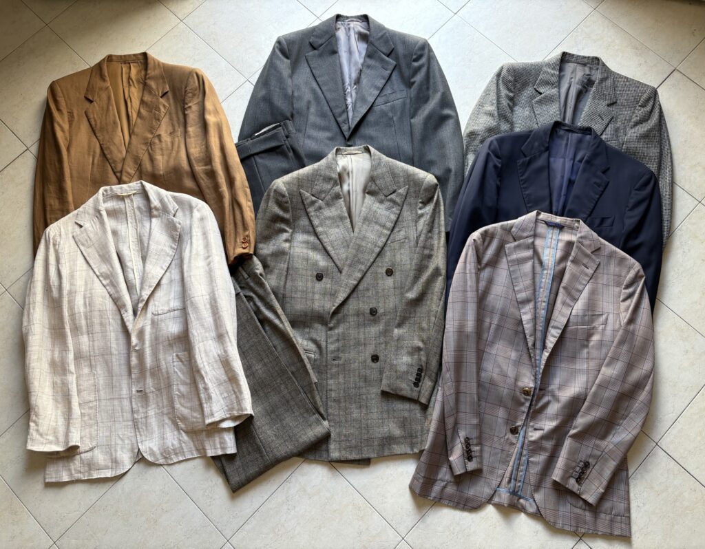 私物のベルベスト(Belvest)のジャケットやスーツ類。世界的にも評判のブランドであり、個人的にも非常に気に入っている。